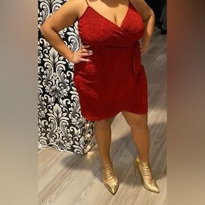 Lily Rose Red and Black Sparkly Wrap Dress- worn 1 time